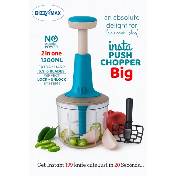 Bizznmax Insta Push Chopper 1200 ml Vegetable Chopper  (1 Stainless steel 6 Blade, 1 Blending Bled) - Multiple