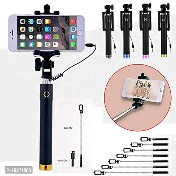 Selfie Stick for Mobile for clicking Photos Making Video with Attached AUX Cable