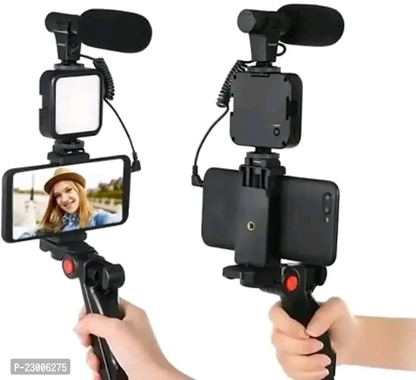 Mobile Vlogging Kit With Microphone Tripod Stand And 36 Led Light Vloging Mobile Setup For Youtubers Beginners Live Streamings - Black