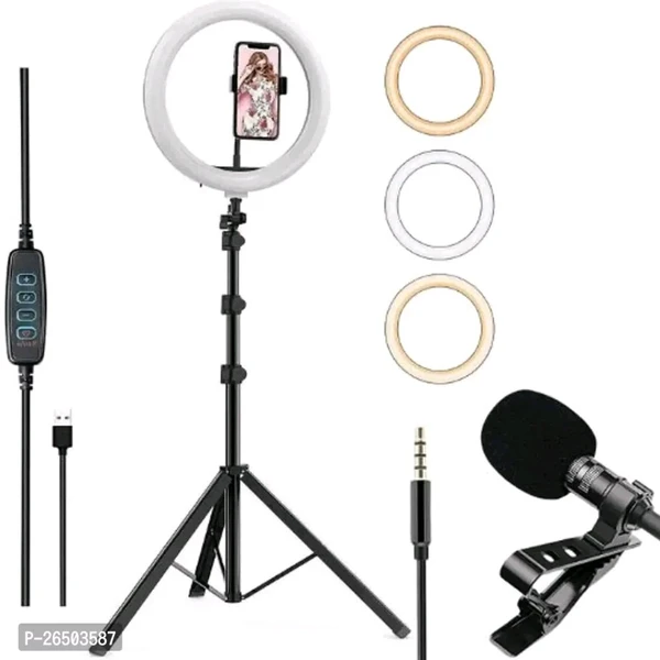 10 Selfie LED Ring Light, Phone Holder,7 Feet Long Stand 360 degree 1.5 meter long collar mic Kit Best for YouTube Makeup Camera for Beauty Parlor Saloon Studio Video Shooting