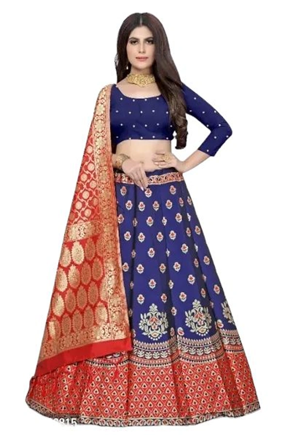 Womens Self Design Art Silk Semi Stitched Lehenga Choli - Red, Free Size