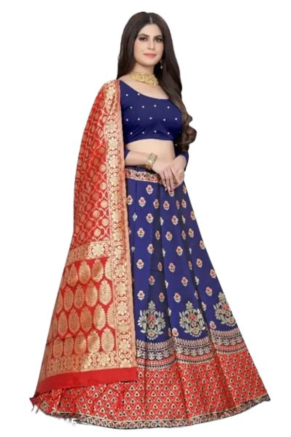 Womens Self Design Art Silk Semi Stitched Lehenga Choli - Red, Free Size