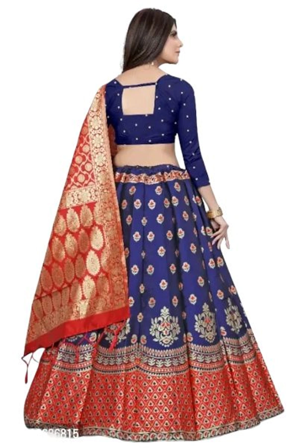 Womens Self Design Art Silk Semi Stitched Lehenga Choli - Red, Free Size