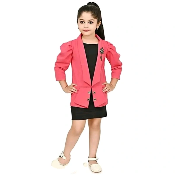Classic Crepe Solid Dress for Kids Girls with Jacket - Red, 5-6 Years