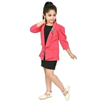 Classic Crepe Solid Dress for Kids Girls with Jacket - Red, 5-6 Years