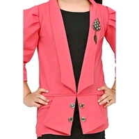 Classic Crepe Solid Dress for Kids Girls with Jacket - Red, 5-6 Years