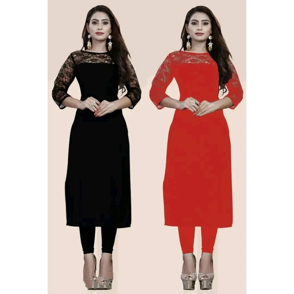 Stylish Fancy Designer Crepe Solid Straight Kurta For Women Pack Of 2 - Multicoloured, Multicoloured, M