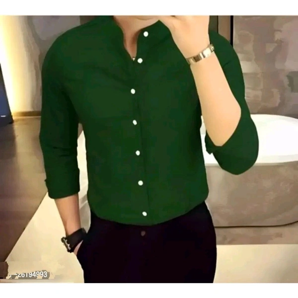 Cotton Shirt for Mens || Plain Solid Full Sleeve Shirt || Regular Fit Mandarin Casual Shirts for Men. Pack of 1 - Green, S
