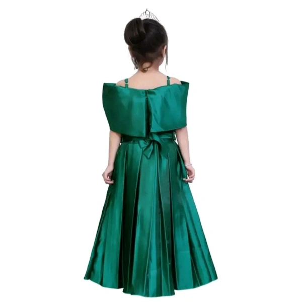 Green Solid Silk Blend Ethnic Gown - Green, 7-8 Year