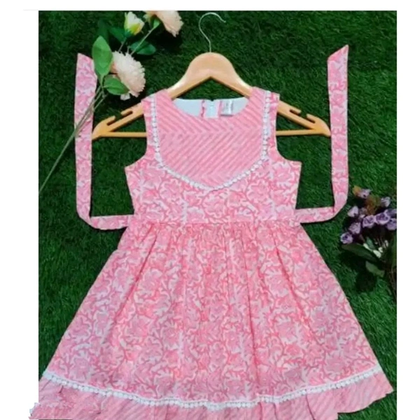 Stylish Cotton Frocks For Girl - Pink Lace, 5-6 Year