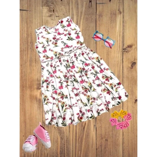 Trendy Cotton Dress for Kids - White, 4-5 Year