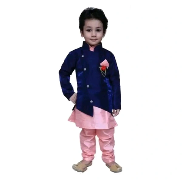 Stylish Fancy Silk Blend Self Pattern Clothing Set For Boys - 5-6 Year