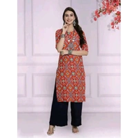 Stylish Red Crepe Kurta For Women - Red, L