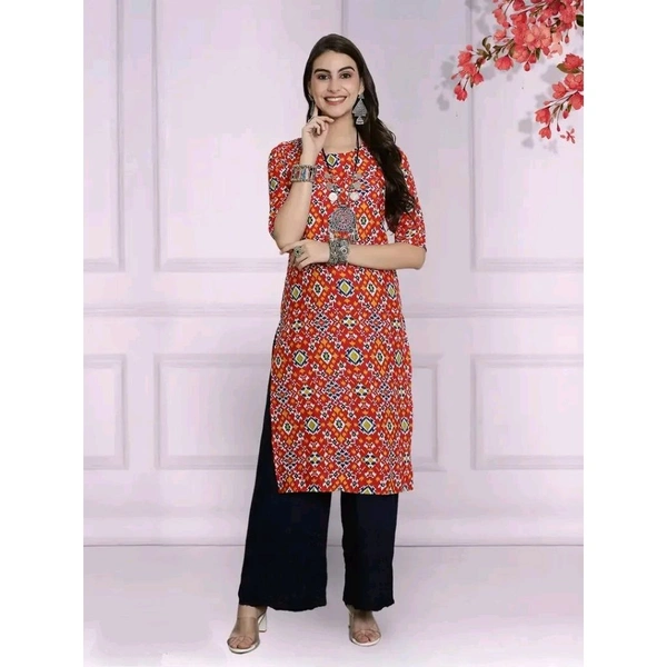 Stylish Red Crepe Kurta For Women - Red, L
