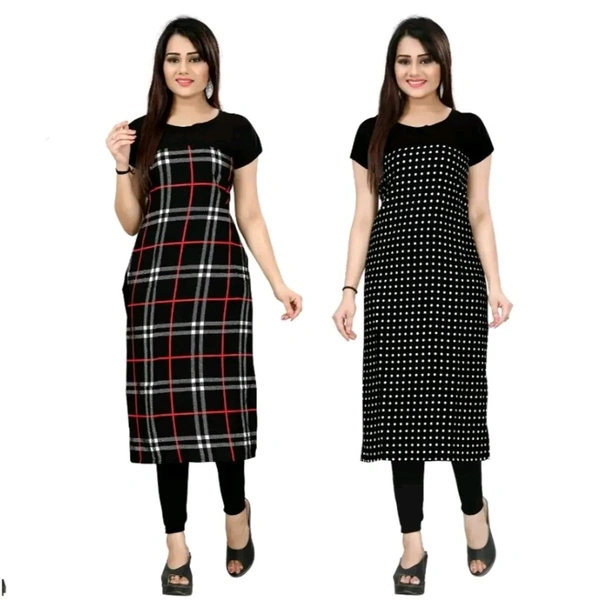 Women's Printed Full-Stitched Crepe Straight Kurti (Combo Pack Of 2) - Black, XL