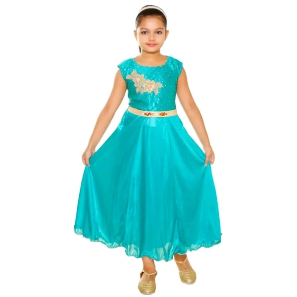 RNR FASHION Girls Olive Colored Imported Lycra Blended Long/Ankle Length Sleeveless Gown Frock(RNR069)Size:  - Olive, 4-5 Year