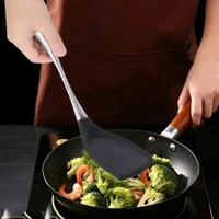 we3 Silicone Non Stick Spatula Turner with Stainless Steel Metal Handle,Heat Resistant Silicone Utensils Turner for Kitchen Cooking. (Black)
