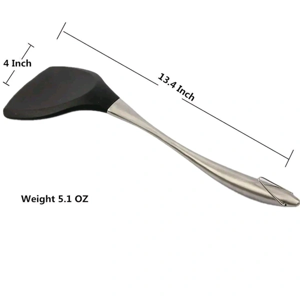 we3 Silicone Non Stick Spatula Turner with Stainless Steel Metal Handle,Heat Resistant Silicone Utensils Turner for Kitchen Cooking. (Black)