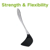 we3 Silicone Non Stick Spatula Turner with Stainless Steel Metal Handle,Heat Resistant Silicone Utensils Turner for Kitchen Cooking. (Black)