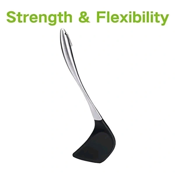 we3 Silicone Non Stick Spatula Turner with Stainless Steel Metal Handle,Heat Resistant Silicone Utensils Turner for Kitchen Cooking. (Black)