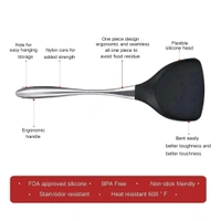 we3 Silicone Non Stick Spatula Turner with Stainless Steel Metal Handle,Heat Resistant Silicone Utensils Turner for Kitchen Cooking. (Black)