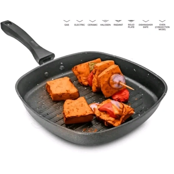 BIGWIN GrillPan Non-Stick Hammer-Tone Coating/burger/pizza/grilled sandwich/Grill Pan/Grill Pan Square /Gas Stove Compatible/ Grill PanTandoori Tawa/Black grill pan/22 cm diameter (Aluminium, Non-stic