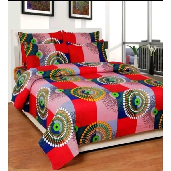 Printed Polycotton Double Bedsheet With 2 Pillow Covers