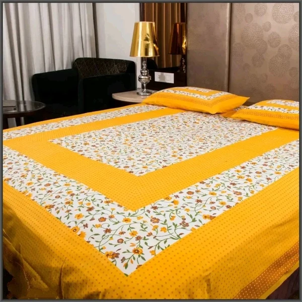 Jaipuri Pure Cotton Double Queen Bedsheet With 2 Pillow Covers - Double