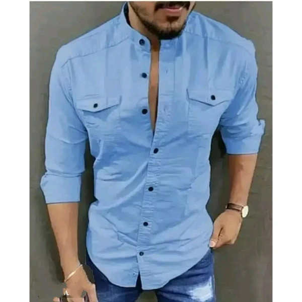 Aqua Mandarin Collar Stylish Men and Boys Casual Shirts - Blue, M