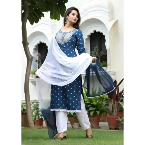 Stylish Rayon Teal Printed Kurta With Bottom And Dupatta Set For Women - Teal, 2XL