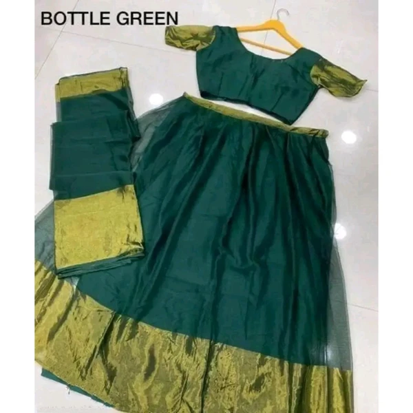 Lehenga Saree Chiffon Saree with Blouse piece - Green