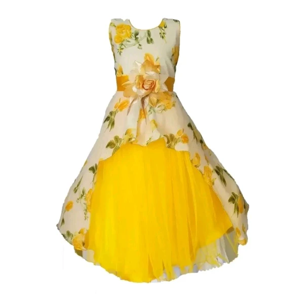 Girls Embellished Yellow Silk Blend Fit And Flare Dress - Yellow, 0-6 Month