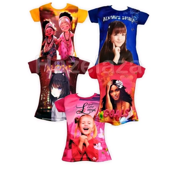 STYLIST GIRS PRINTED COMBO TSHIRTS PACK OF 5 - Multicolored, 2-3 Year