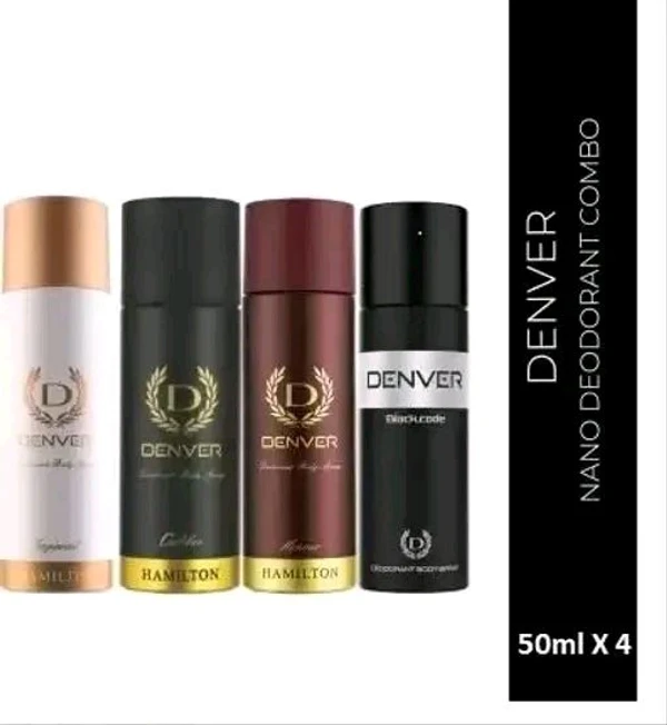 Denver Body Spray Perfume Black Code,Caliber,Honour & Imperial Nano Deo Long Lasting Set of 4 Deodorant Spray - For Men (50ml X 4 )