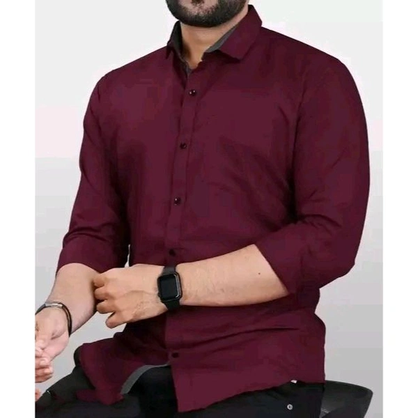Ethnic Trendz Men's Solid Regular Spread Collar Maroon Shirts - Maroon, L