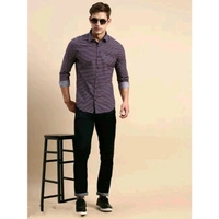Men's Solid Regular Spread Collar Purple Shirts - Purple, M