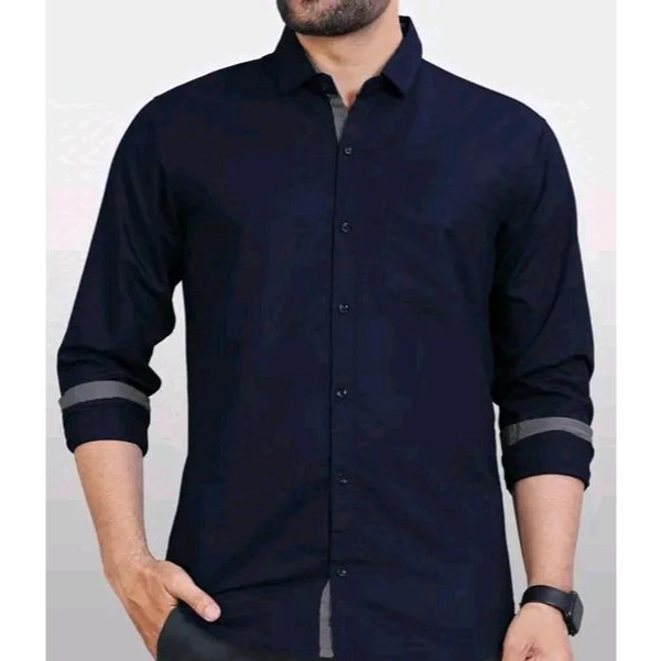 Ethnic Trendz Men's Solid Regular Spread Collar Navy Blue Shirts