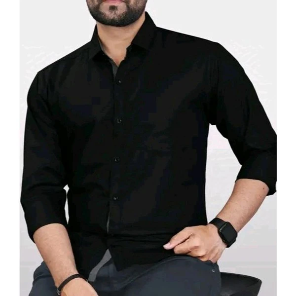 Ethnic Trendz Men's Solid Regular Spread Collar Black Shirts