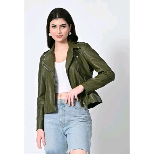 Side chain green faux leather jacket - Olive, S