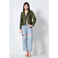 Side chain green faux leather jacket - Olive, S