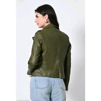 Side chain green faux leather jacket - Olive, S