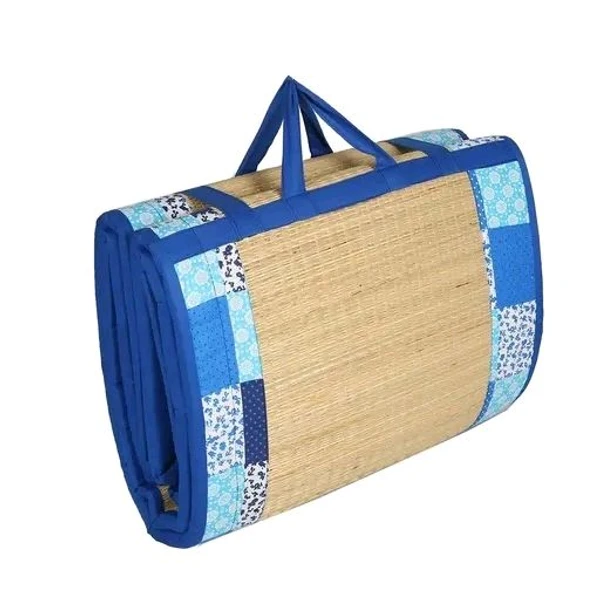 KALA DARSHAN CRAFTS BAZAAR - Foldable Mat 4 X 6 ft Korai River Grass chatai Blue Cotton New Fabric with 15MM Soft Foam Comfort Cushion Floormats & Dhurries 