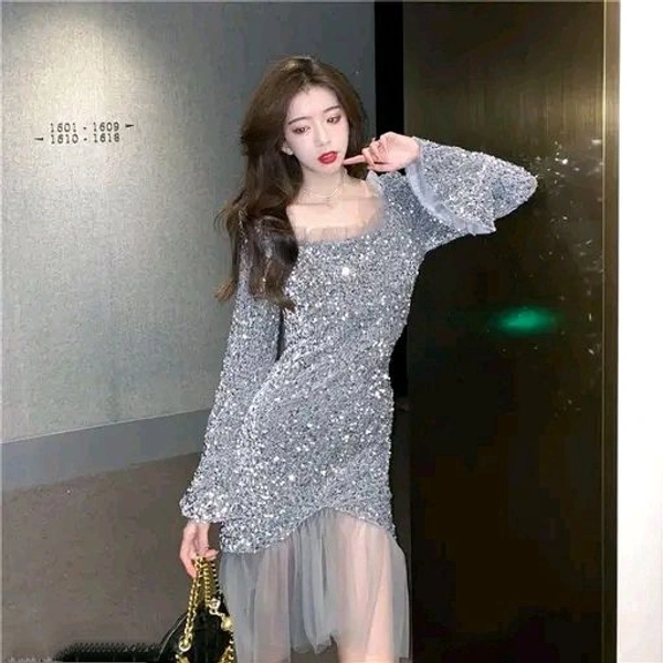 Fancy Partywear Women Dresses - XXL, Gray