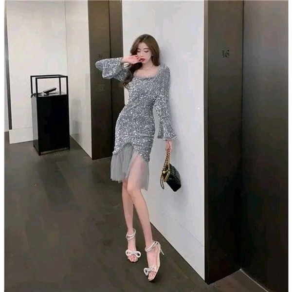 Fancy Partywear Women Dresses - XXL, Gray
