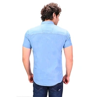 MEN DENIM CARGO HALF SLEEVES SHIRT - Aqua Blue, XL