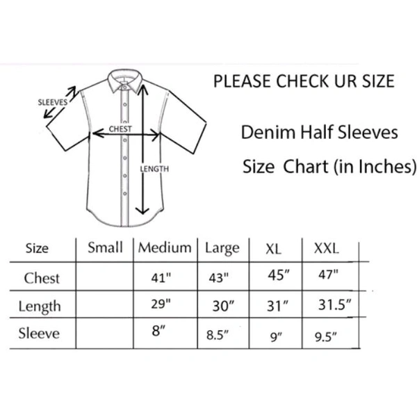 MEN DENIM CARGO HALF SLEEVES SHIRT - Aqua Blue, XL
