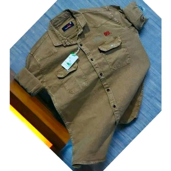 Brown Cotton Double Pocket Slim Fit Men's Full Sleeves Casual Shirt - Brown, M