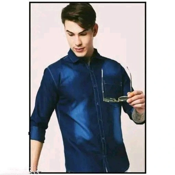 Heavy Denim Washed Shirt For Men - Blue, M