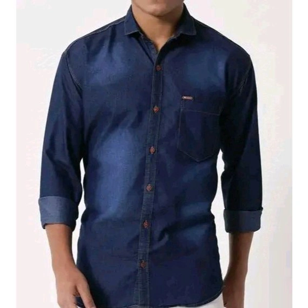 Blue casual denim solid men shirt