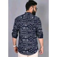 Men's Ethnic Motif Regular Spread Collar Black Shirts - Black, L